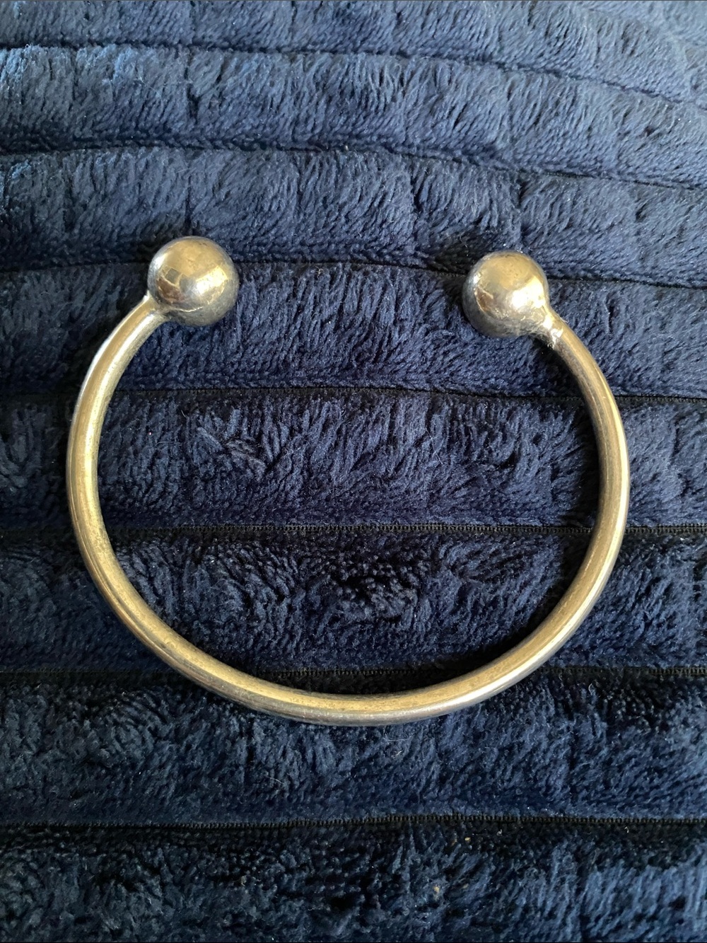Minimalist Silver Open Cuff Bracelet with Polished Ball Ends